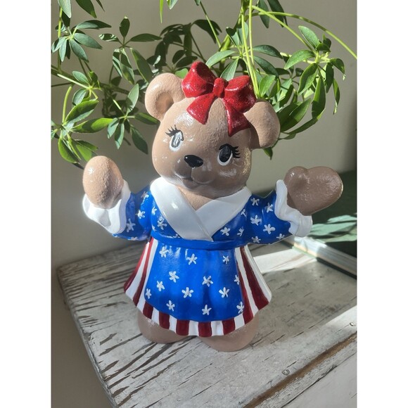Vintage Ceramic Mold 9" Adorable Hand Painted Mrs USA Patriotic Bear / USA - Picture 7 of 7